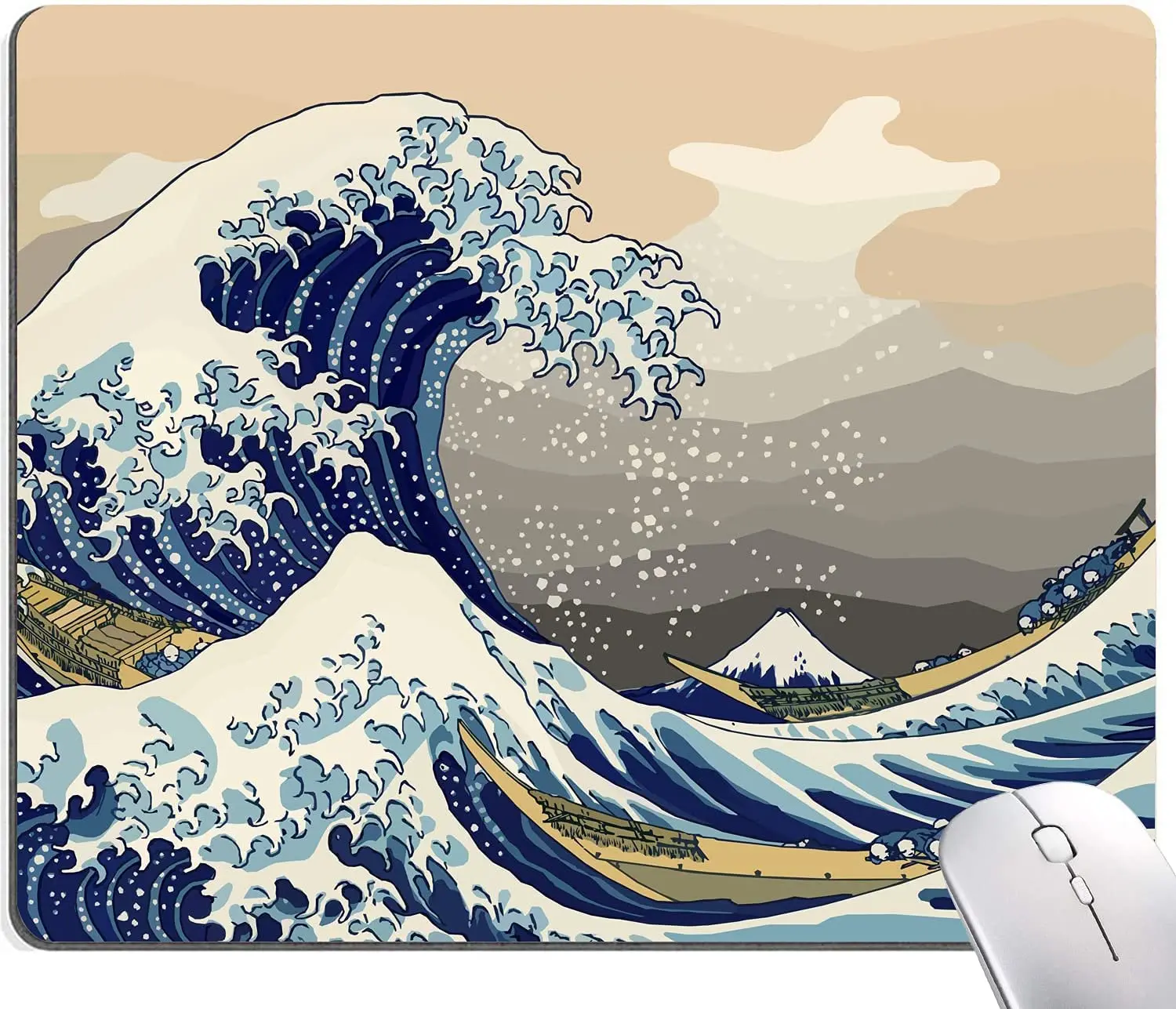 Japanese The Great Wave Mouse Pad Sea Wave Waterproof Mouse Pads Non-Slip Rubber Base Mouse Mat for Office Laptop 9.5x7.9 Inch