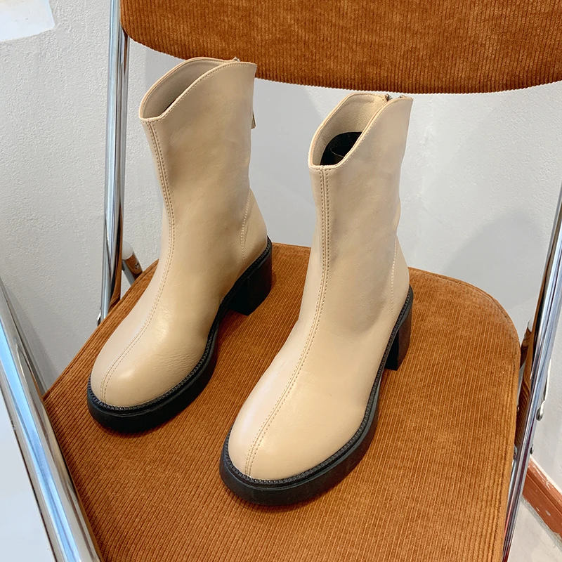 2023 Fashion Spring and Autumn Women's Chunky Heel Short Boots Pu Material One-foot Women's Platform Boots Large Size 35-40