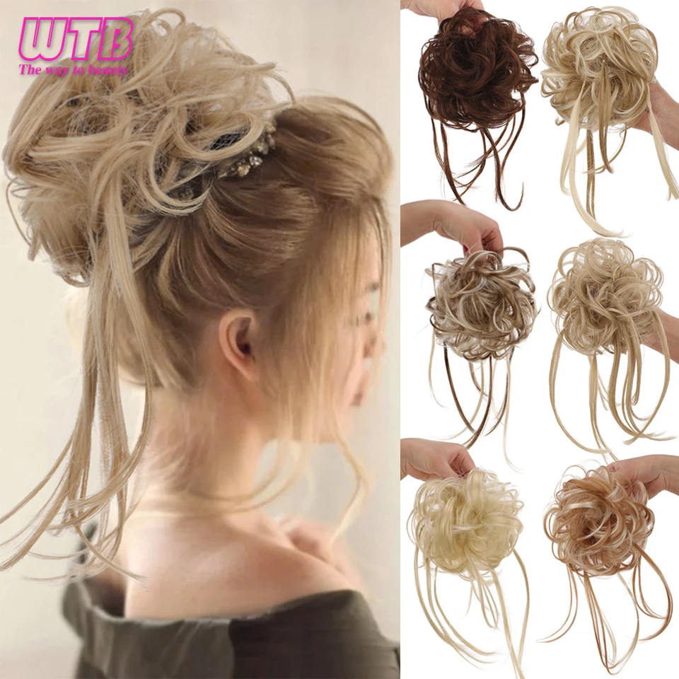 

WTB Synthetic Fake Hair Bun Extensions Messy Curly Elastic Band Chignon Donut Updo Hairpieces for Women Scrunchie Hairpins