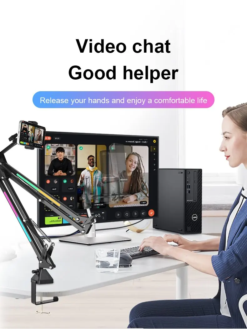 전문가용 데스크탑 마이크 스탠드 (RGB 조명 포함)