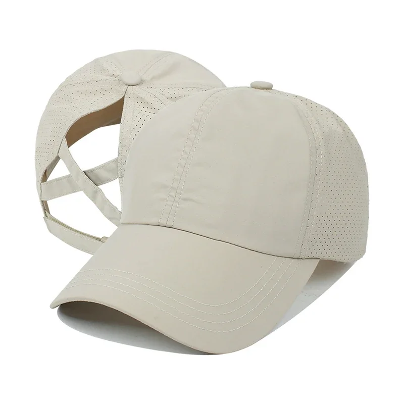 Solid Color Baseball Caps Golf Wear Women Sport Leisure Cross Ponytail Hat...