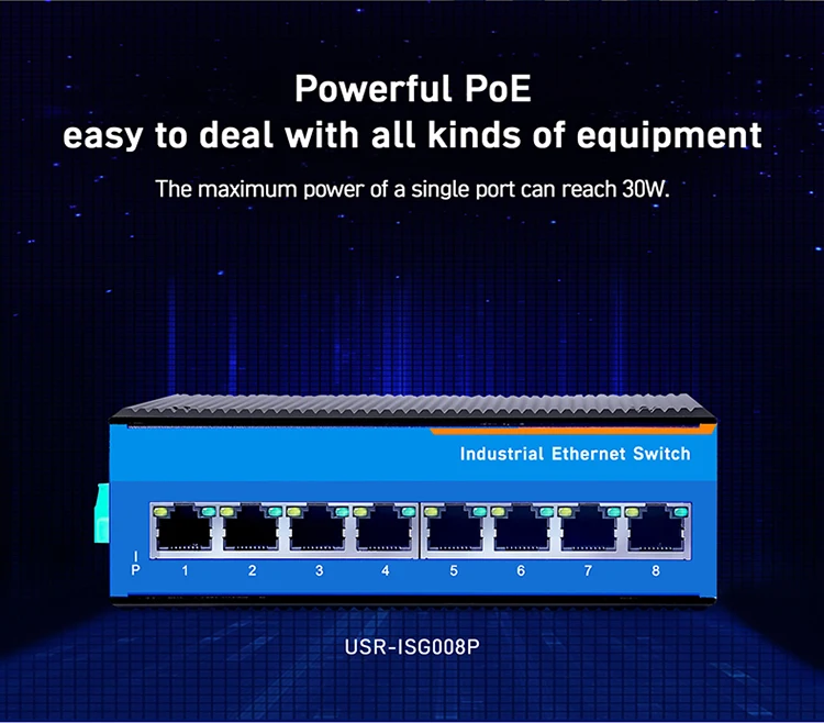 PUSR Industrial GIgabit Ethernet Switch With 10/100/1000Mbps 5/8/16 RJ45 POE+ Ports USR-ISG