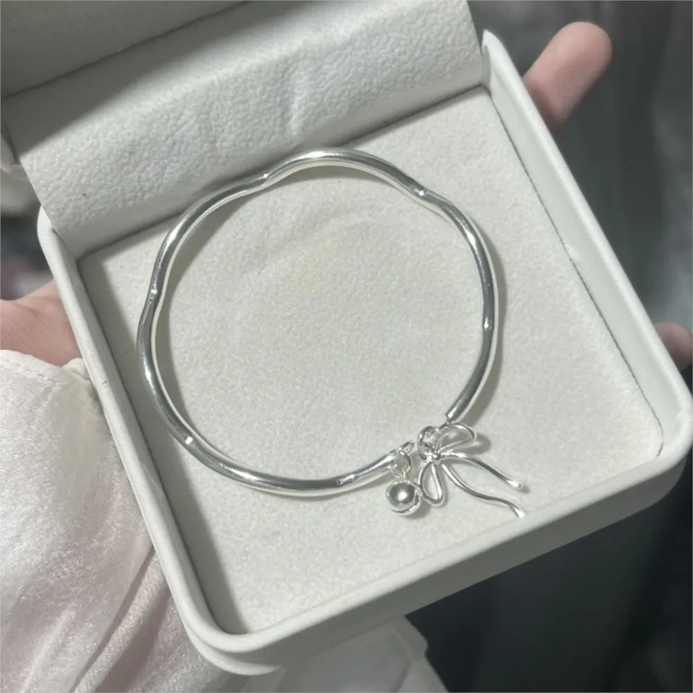 Silver Color Bell Bowknot Cuff Bangle for Women Niche Simple Fashion Blacelet Party Jewelry Gifts pulseras mujer