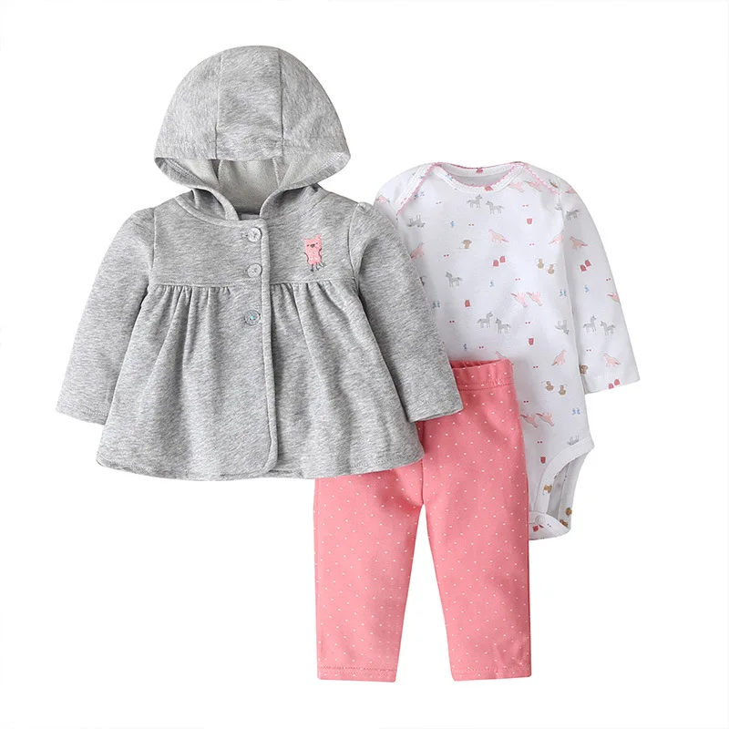 baby clothes in sets	 2022 New Fashion Baby Girls Clothes Sets 100% Cotton Baby Coat+Baby Bodysuits+Pants Cartoon Printed Long Sleeves Kids Clothing baby dress set for girl
