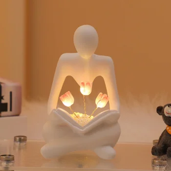 Desktop Thinker Sculpture Ornament Abstract Figure Statue Tulip Book Lamp Home Living Room Decoration Resin Crafts Birthday Gift 5