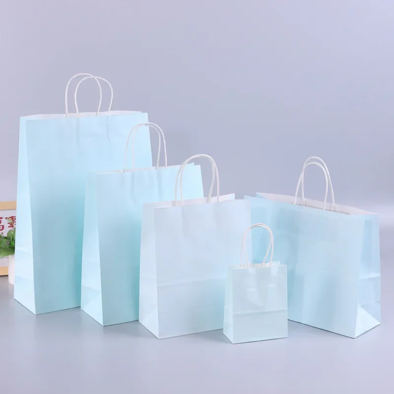 thumbnail image 1 of Bolsas de regalo de papel Kraft con asas, 10/20/30/50 unidades, para compras, manualidades, color marrón y blanco, para fiestas, suministros navideños, 1 of 5