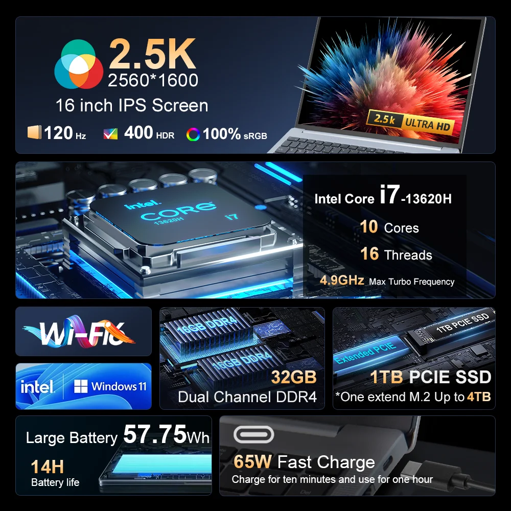 Ninkear N16 Pro Gaming Laptop 13th Intel i7-13620H 16-inch 2.5K