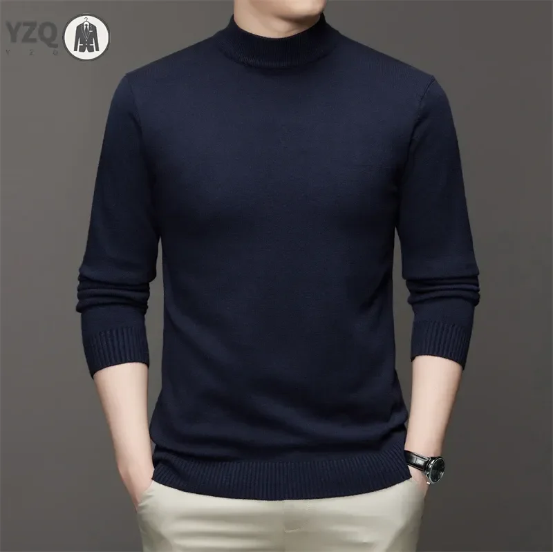 7 Colour Men's Half High Neck Long Sleeved Solid Color Sweater Soft, Warm and Comfortable Top with a Base 4