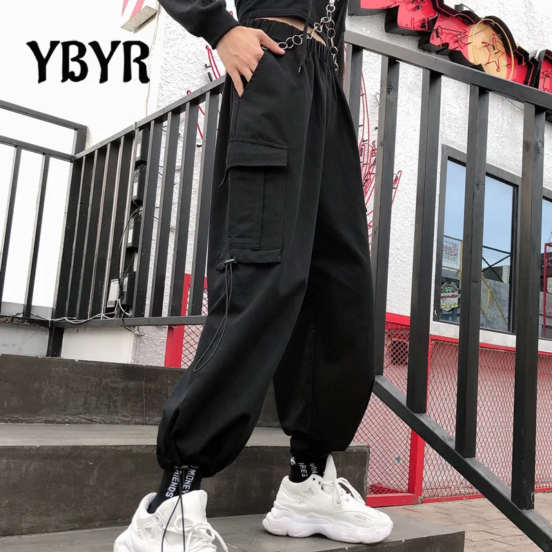 Black Casual Joggers Streetwear Elastic High Waist Autumn Loose Harajuku Trousers Korean Tide Ladies Pocket Cargo Womens Pants joggers for women