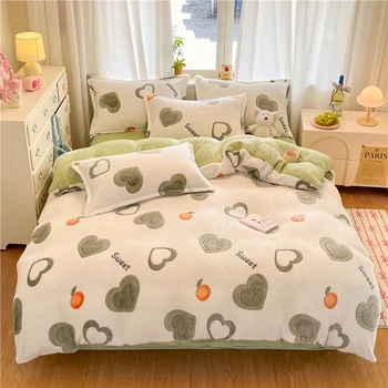 1PC White Gray Heart Orange Flannel Duvet Cover