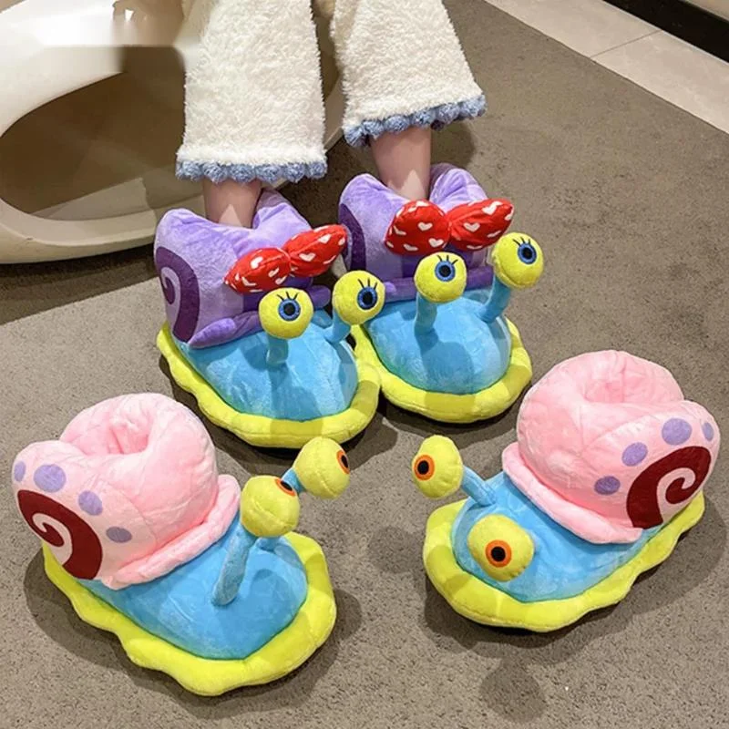 

2Style Winter Home Shoes Women Anime Cute Snail Slippers Furry Cute Cartoon Indoor Slipper Warm Plush House Toy Shoes For Girls