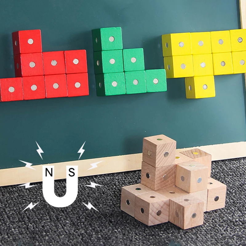 3D Wooden Magnetic Colorful Cube Blocks Puzzle Educational Construction Sensory Toy Montessori Intelligence Math Kid Boy Girl