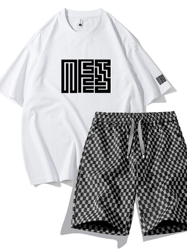 남성용 캐주얼 코튼 스포츠웨어 세트 여름 헤비웨이트 반팔 아메리칸 틴에이저 쿨 투피스 수트 커플룩