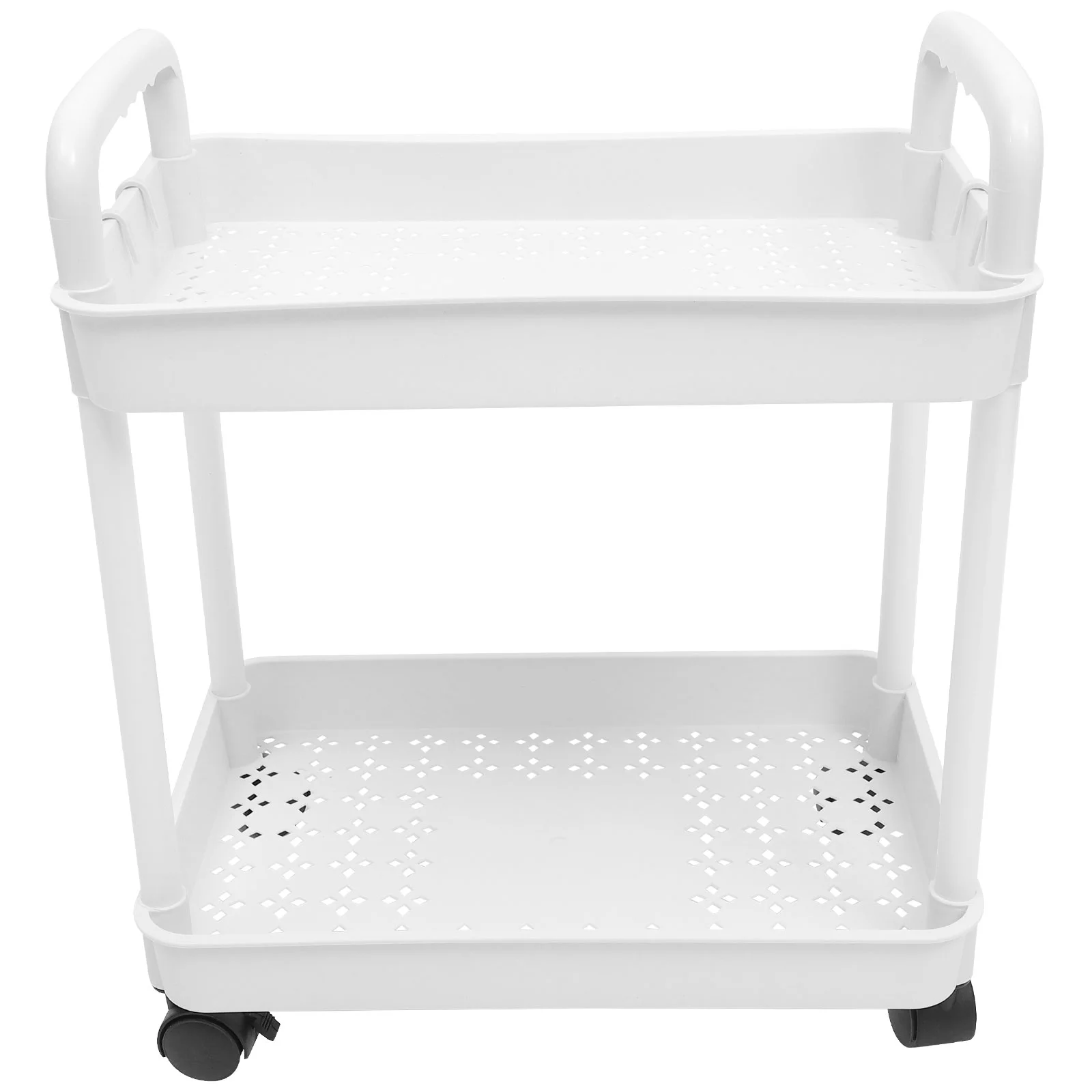 

Storage Rack Mobile Double Layer Cart Diaper Rolling with Wheels Multi-layer White Bookshelf Student
