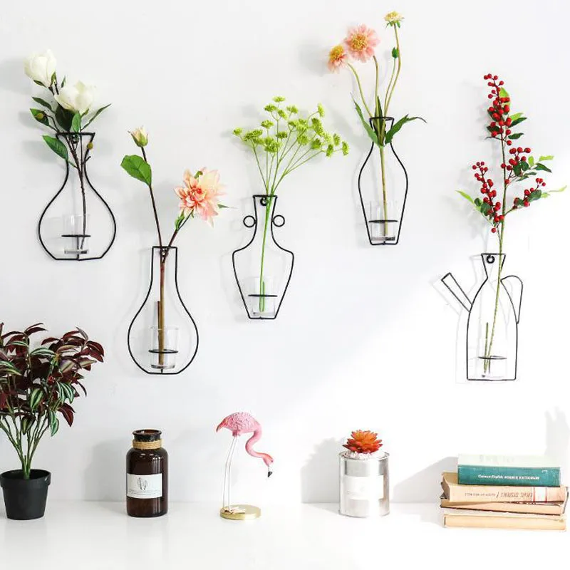 1Pcs Retro Iron Line Flowers Vases Nordic Style Metal Plants Stand