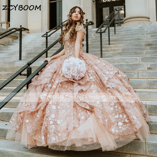 Rose Gold Sequined Lace Quinceanera Ball Gown With Long Sleeves, Sweetheart  Neckline, Crystal Beads, And Gold Sequins Perfect For Prom, Evening Events,  Or Parties In 2021 From Yes_mrs, $188.95 | DHgate.Com