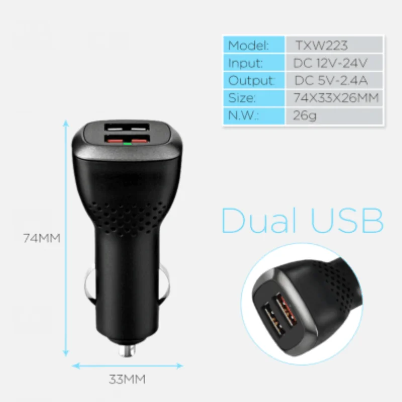 For TomTom Dual Fast Charger 2.1Amp USB Cigarette Lighter 12V Car 24V Truck