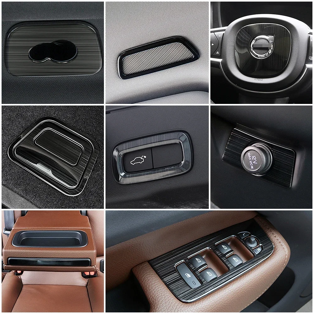 볼보 XC60 2018-2025 차량 내부 도어 핸들 트림 윈도우 리프트 스위치 패널 오디오 스피커 사운드 링 물컵 홀더 프레임