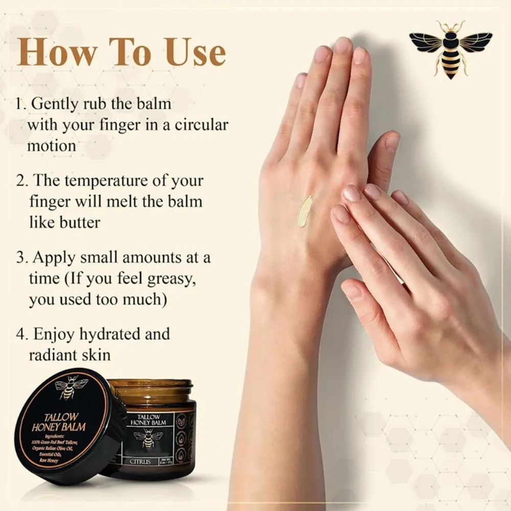 New Tangerine Body Tallow Balm Handmade All-Natural Body Cream with Raw Honey Fed Beef Tallow Balm Radiant Skin