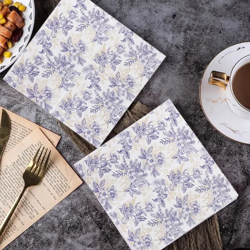 2PACKS 33x33cm Flower Printed Dinner Paper Disposable Vintage Paper Placemat Purple Napkin Tissues Table Napkins