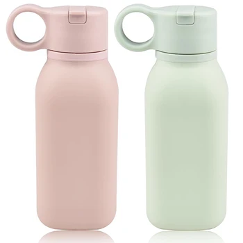 Food Grade Silicone Bottle With Straw Children Portable Reusable Plastic Cups Outdoor Travel Cold/Hot Water Drinking Bottle