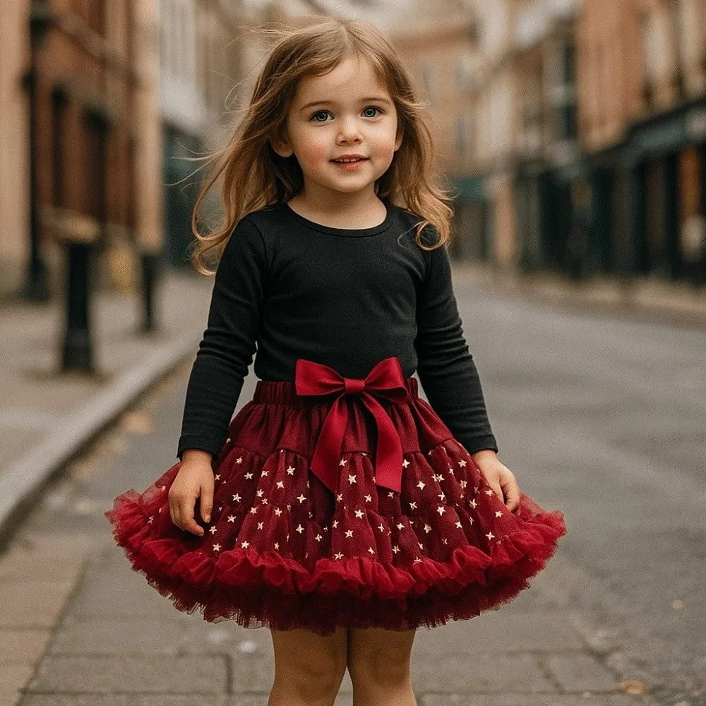 Star Sequins Girls Tutu Skirts Multi-layered Elastic Children Short Dress Breathable Lightweight Ballet Dance Skirt