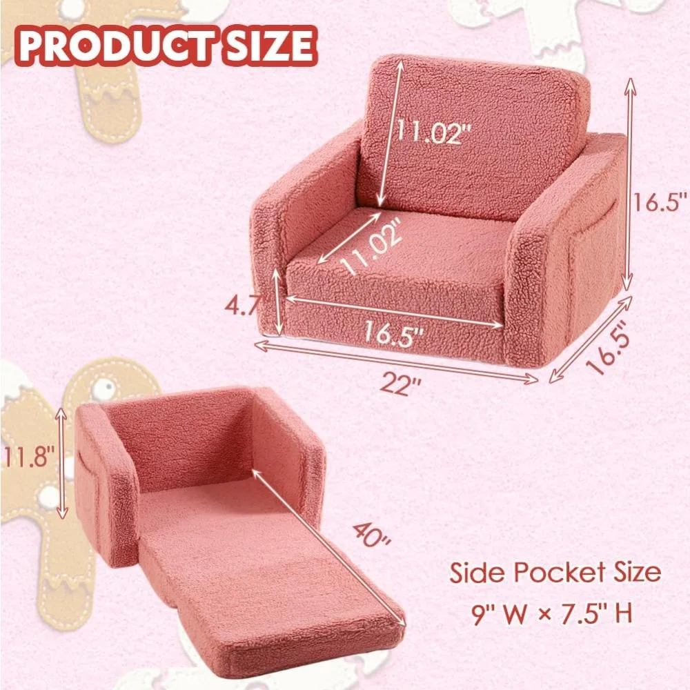 Kids Sofa Couch Fold Out, Baby Toddler Comfy Soft Chair , Flip Out Foldable Children 2 in 1 Convertible Sofa to Lounger 2