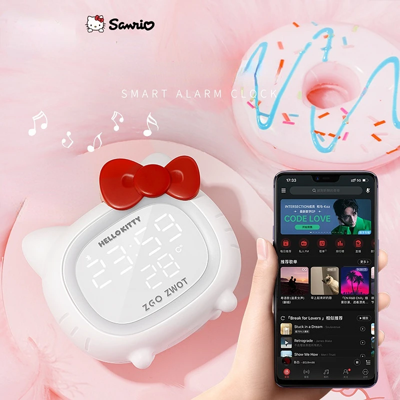 Sanrio-Hello-Kitty-Kuromi-My-Melody-Bluetooth-Audio-Hello-Kitty-Kids-Smart-Alarm-Clock-LED-Ambient.jpg Sanrio Hello Kitty Kuromi My Melody Bluetooth Audio Gyerekek Intelligens Ébresztőóra Led Környezeti Világítókar Macska Hangszóró - Image 4
