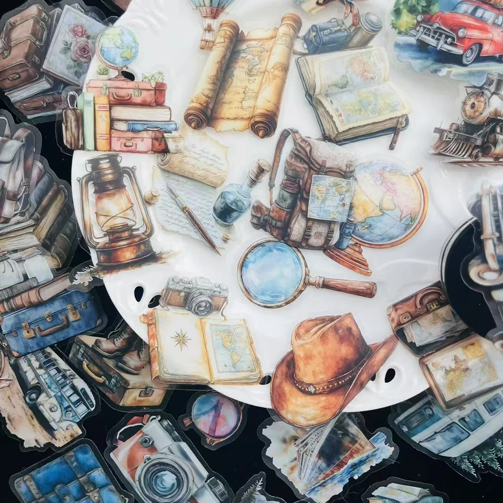50 Stück Vintage-Reiseartikel-Aufkleber, transparent, PET, dekorativ, für Gepäck, Laptop, Sammelalbum, Handbuch, Tagebuch, DIY, Skateboard, Gitarre