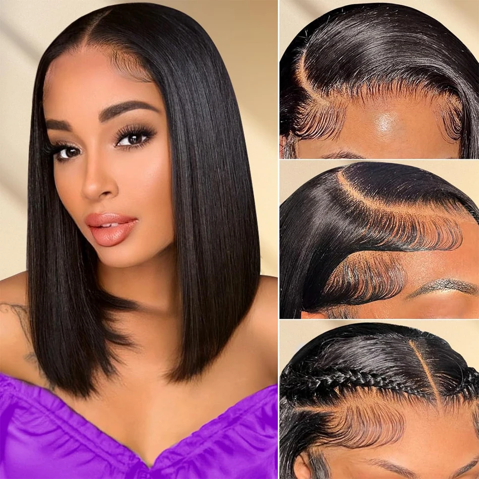 

Glueless Wig Straight Bob Wig Lace Frontal Natural Hairline 13X4 Preplucked Perruques Raw Hair Wear And Go Peruvian Pre Cut Wigs