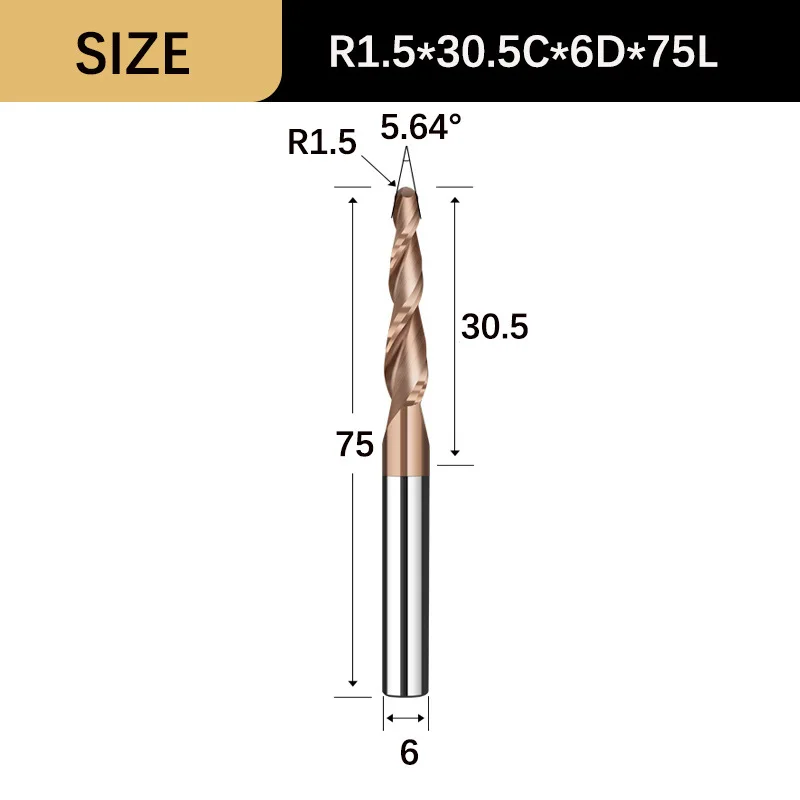 Tapered Ball Nose End Mill, Carbide Spiral CNC Router Bit 1 - View #8