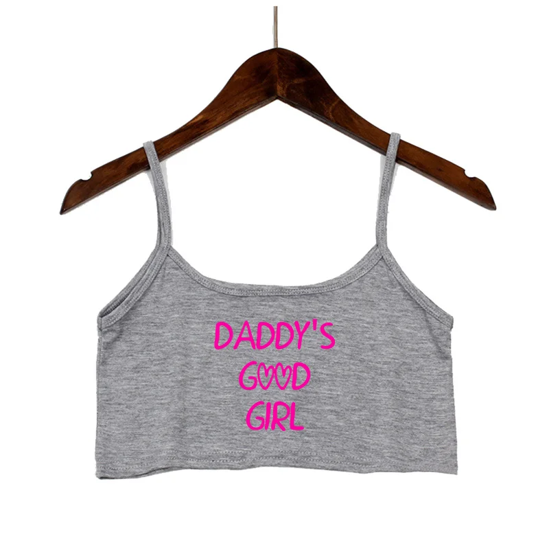 DADDYS GOOD GIRL 핑크 레터 프린트 크롭탑 여성용, 신축성 코튼 카미스, 민소매 짧은 탱크탑, 바 탑, 섹시한 여름
