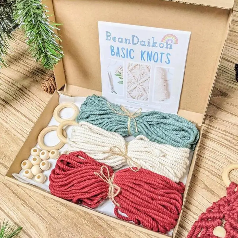 Macrame kit 3pcs Christmas Tree Macrame Kit Handmade Cotton Rope Twisted String DIY Material Cotton Thread