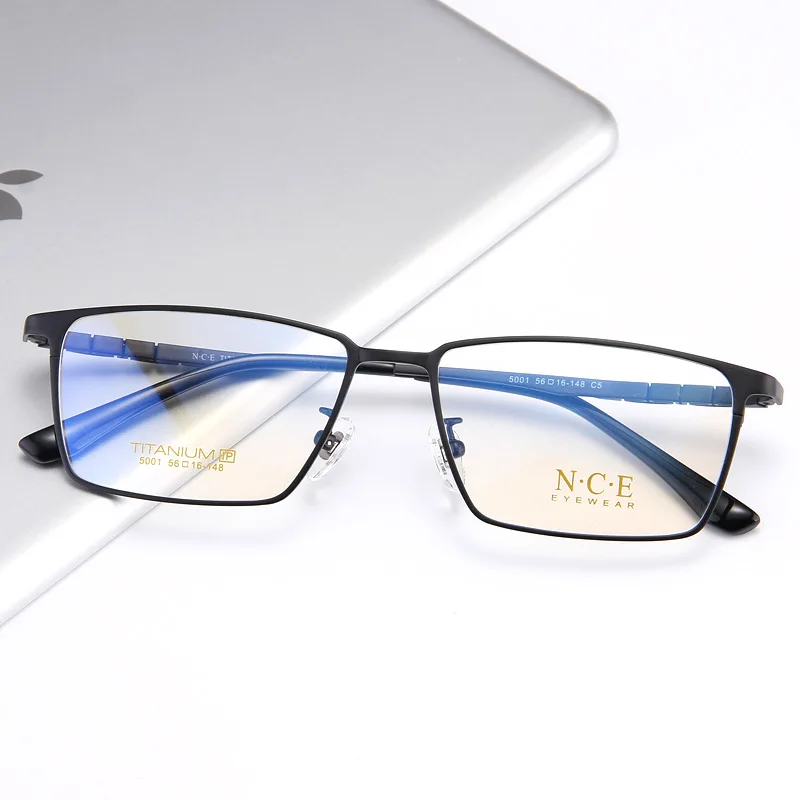 

56-16-148 High Quality Men's Titanium Plate Organ Leg Pure Titanium Glasses Frame Ultralight Business Elastic Leg Full Frame