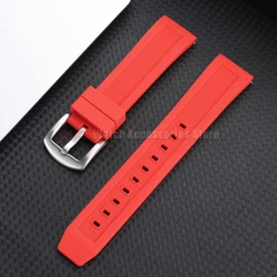 Enhanced Silicone Waterproof Watch Strap - Quick Release Rubber Wristband Belt - With Rose Buckle (Red)