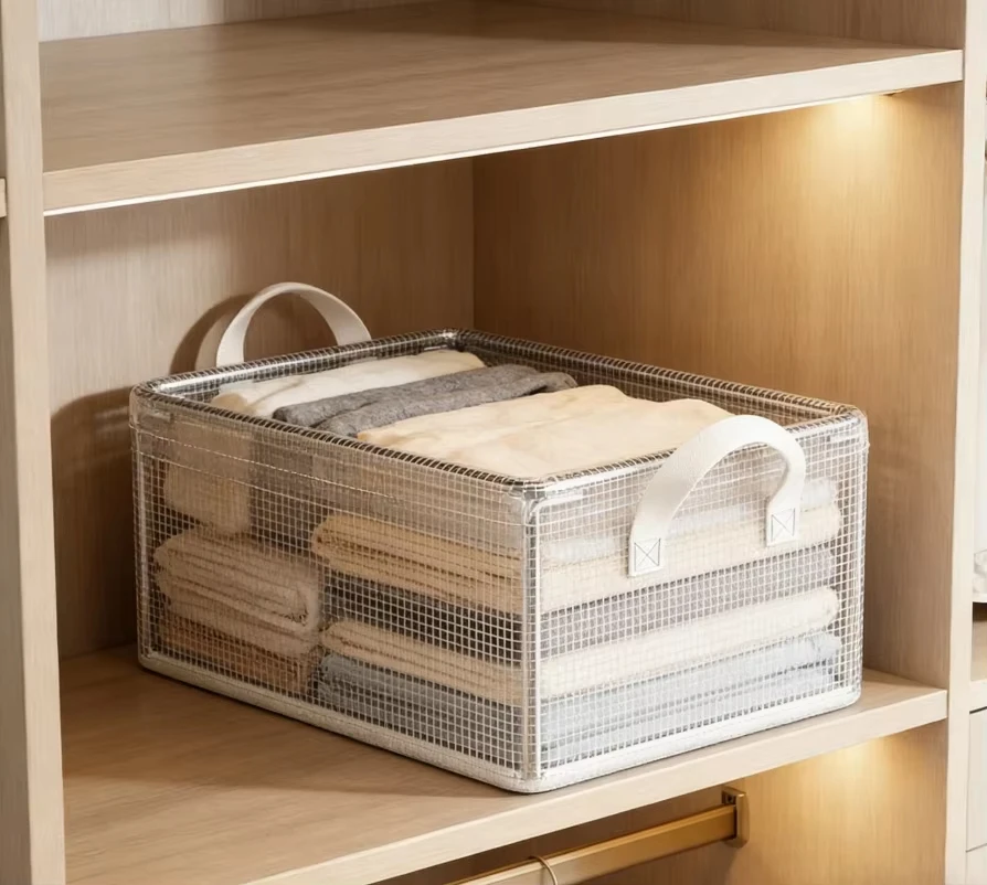 1 boîte de rangement transparente en PVC avec cadre en acier solide, imperméable, panier de rangement pour sous-vêtements, adapté à la maison et aux dortoirs