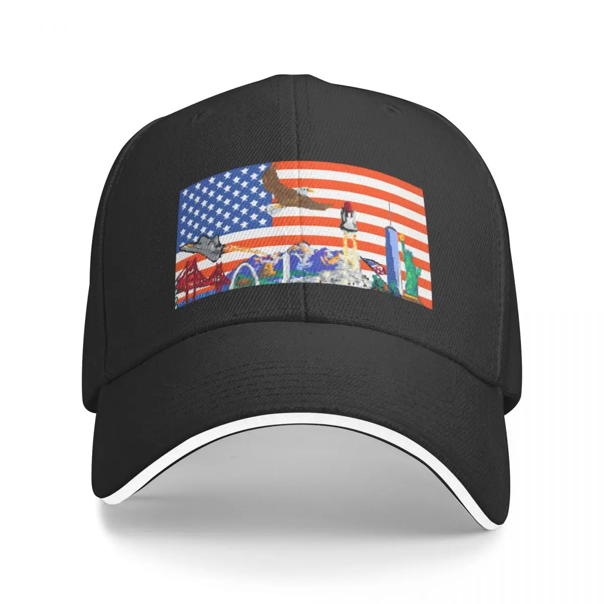 AmericanFlag r/place 2022 artistic rendition merch Baseball Cap Fluffy Hat birthday Golf Wear Men Women's