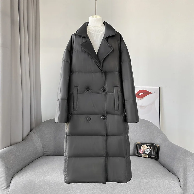 

Genuine leather sheepskin jacket, bread jacket, 90 goose down temperament, large lapel, long down jacket, unisex style