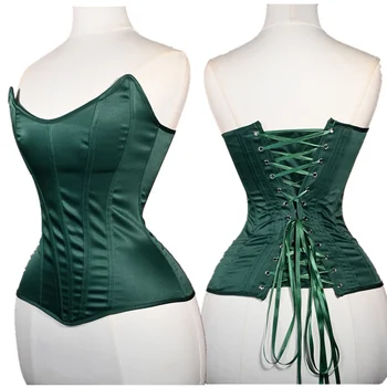 Women Corset Bustier WIth Abdomen Overbust Vintage Bodices Tight Lace Up Boned Shaping Tops Waist Chinner Wedding Satin Costume