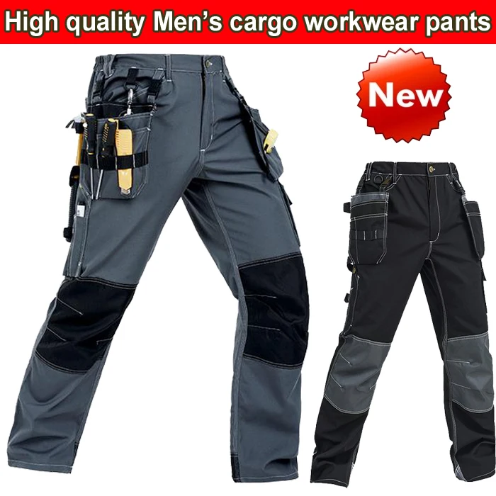 bauskydd-polycotton-men's-wear-resistance-multi-pockets-cargo-workwear-trousers-work-pant-black-dark-blue-army-green-grey