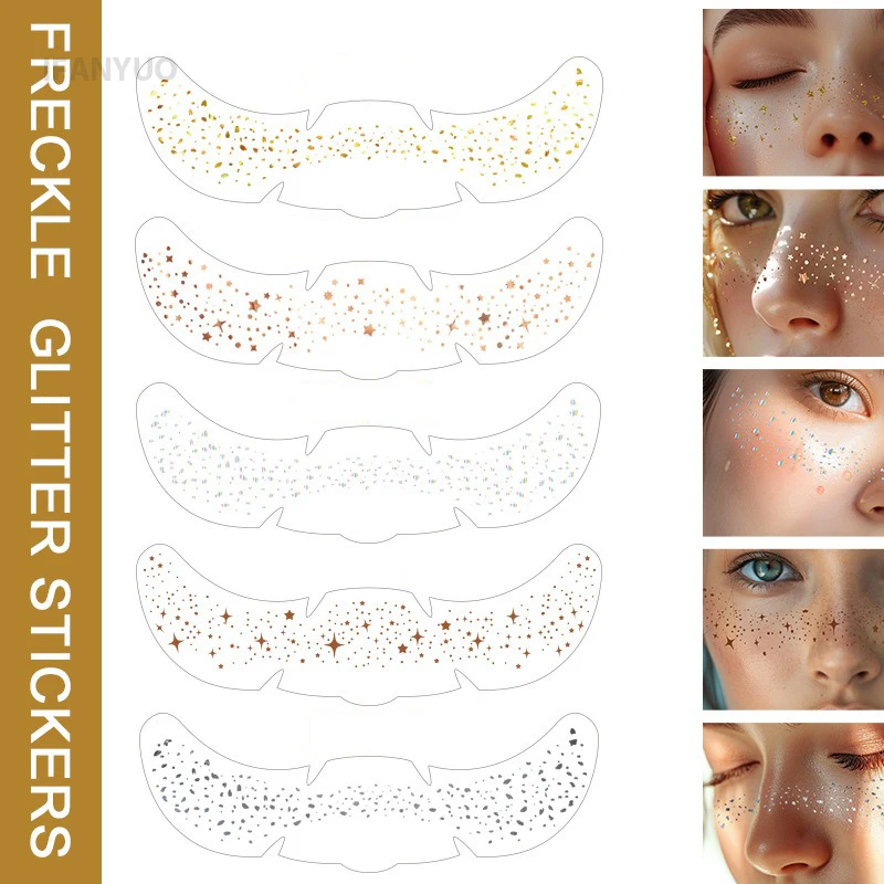 6pcs Metallic Fake Freckles Temporary Tattoo Stickers Hot Stamping Freckles Makeup Patches Face Makeup