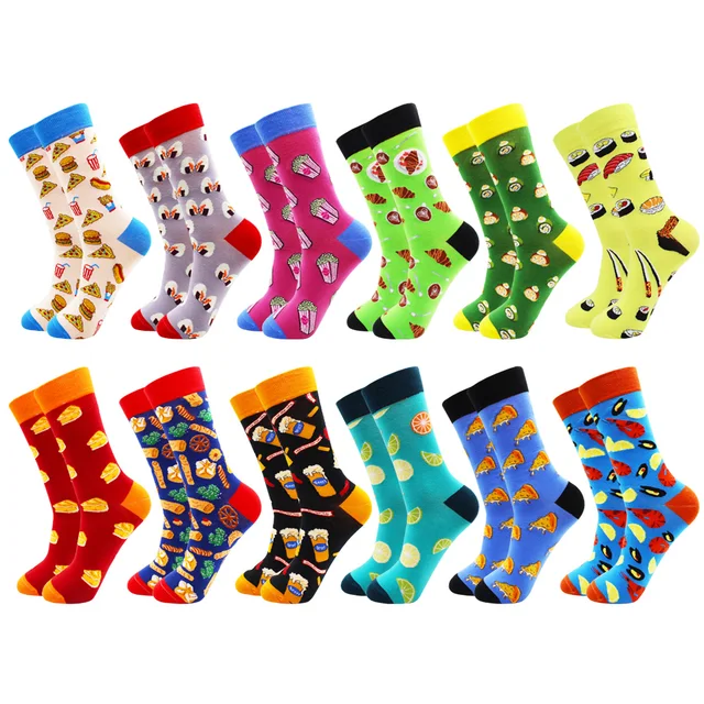 Fashion Casual Women and Mens Socks Art Van Gogh Stripe Harajuku Fruit Animal Sloth Beer Funny Socks Dress Cotton Socks Men 12 pairs -HWC14