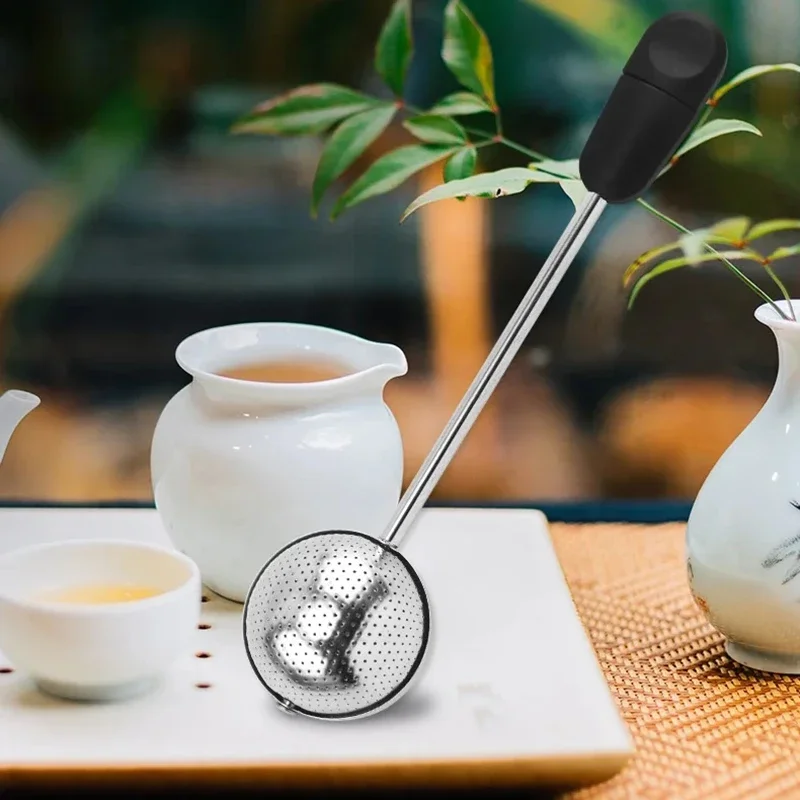 304 Stainless Steel Tea Strainer Creative Rotating Spherical Tea Infuser with Handle Scoop Shape Tea Filter Set Tea Accessories