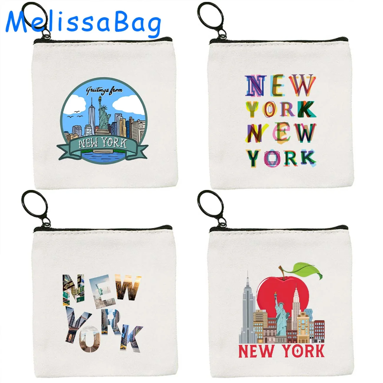 Divertente Statua Della Libertà New York City Gift Skyline Apple Nyc Subway Canvas Coin Purse Key Storage Bag Card Case Bag Zipper Pouch