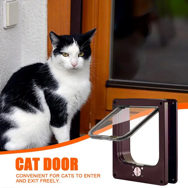 Cat Flap Door Pet Door Easy Set-Up 4 Ways Locking Weatherproof Convenient Safe Cat Doors Pet Supplies For Window Cabinets Walls