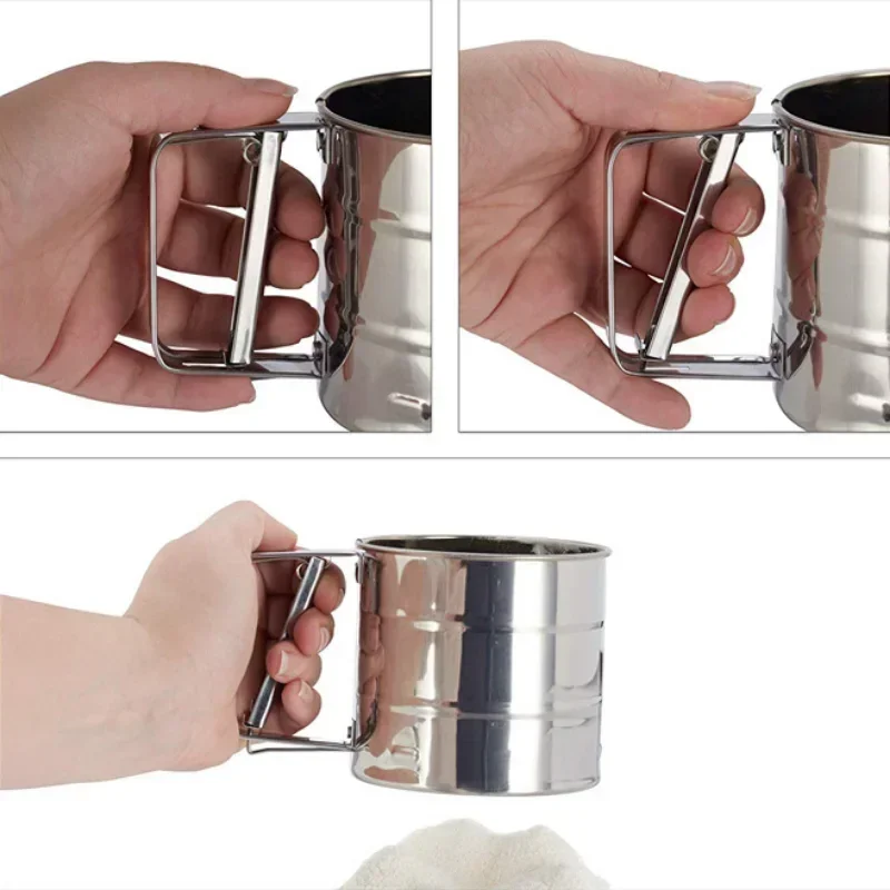 Baking Flour Sifter Food Strainers Powder Stainless Steel Hand-held Reusable Sieve Flour Cup Shakers Kitchen Baking Tools flour sifter baking tools mesh strainer fine mesh strainer powder sieve