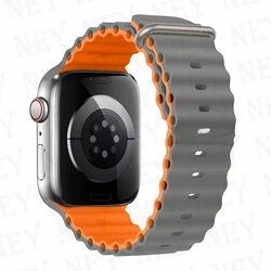 Silicone Ocean Band for Apple Watch - Durable Waterproof Strap (Gray with orange)