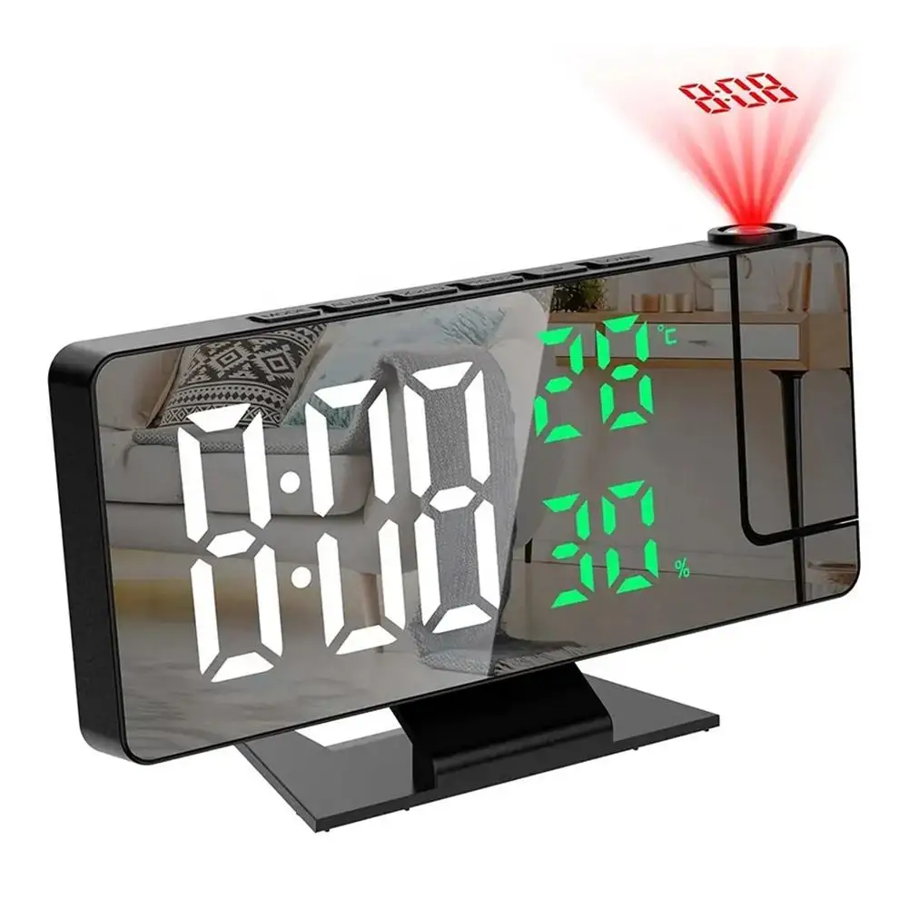 LED 디지털 알람 시계 프로젝션 온도 시계, 전자 책상 시계, 충전 침대 옆 침실 장식, 미국 W6x1