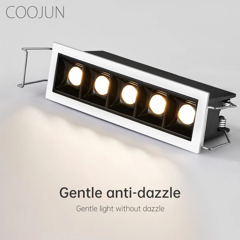 COOJUN LED Spotlight Recessed Rectangle Line Grille Lights Ceiling Lamp 5W 10W 15W AC110~240V Downlight For Home Shop Decor