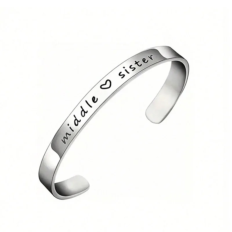 Silver Color Big Middle Litter Sister Cuff Bracelet Stainless Steel Engraved Bangles Family Friendship Jewelry Gifts 3